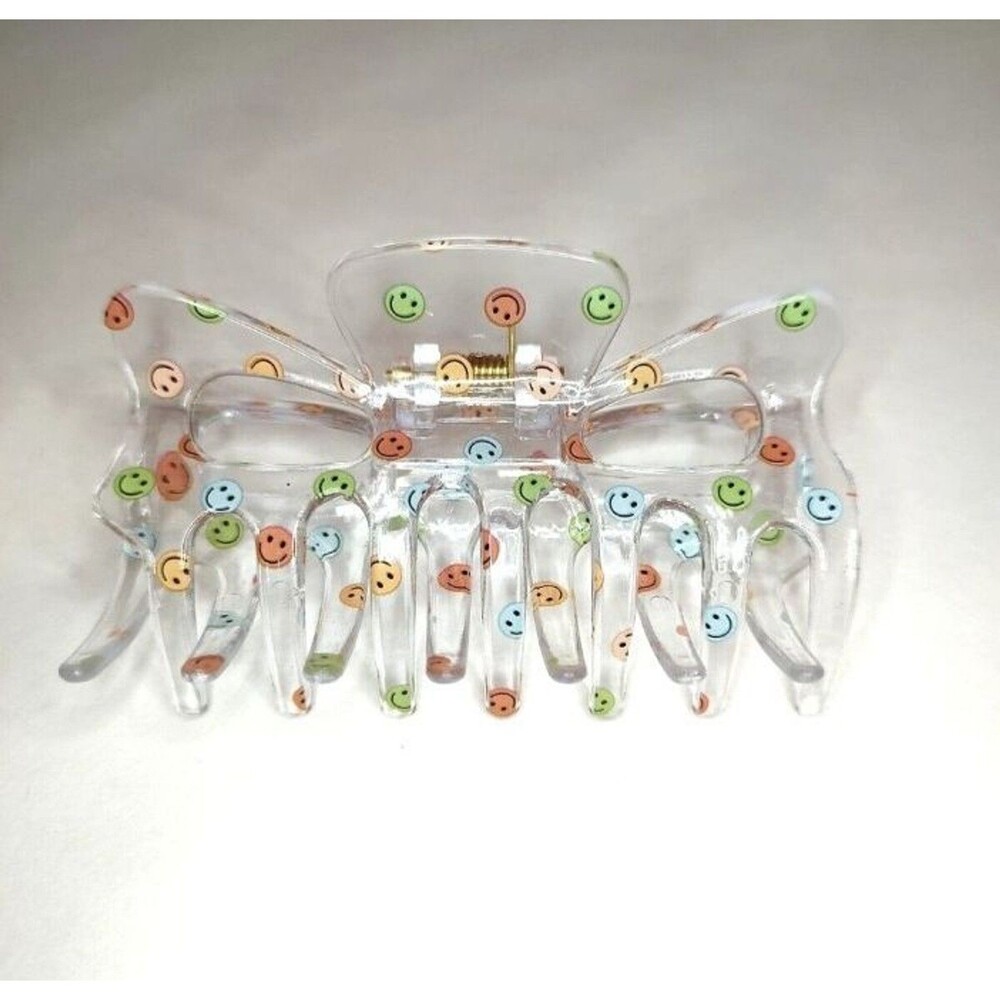 Clear Plastic Metal Multicolor Happy Smiley Face Emoji Hair Claw Clip Accessory